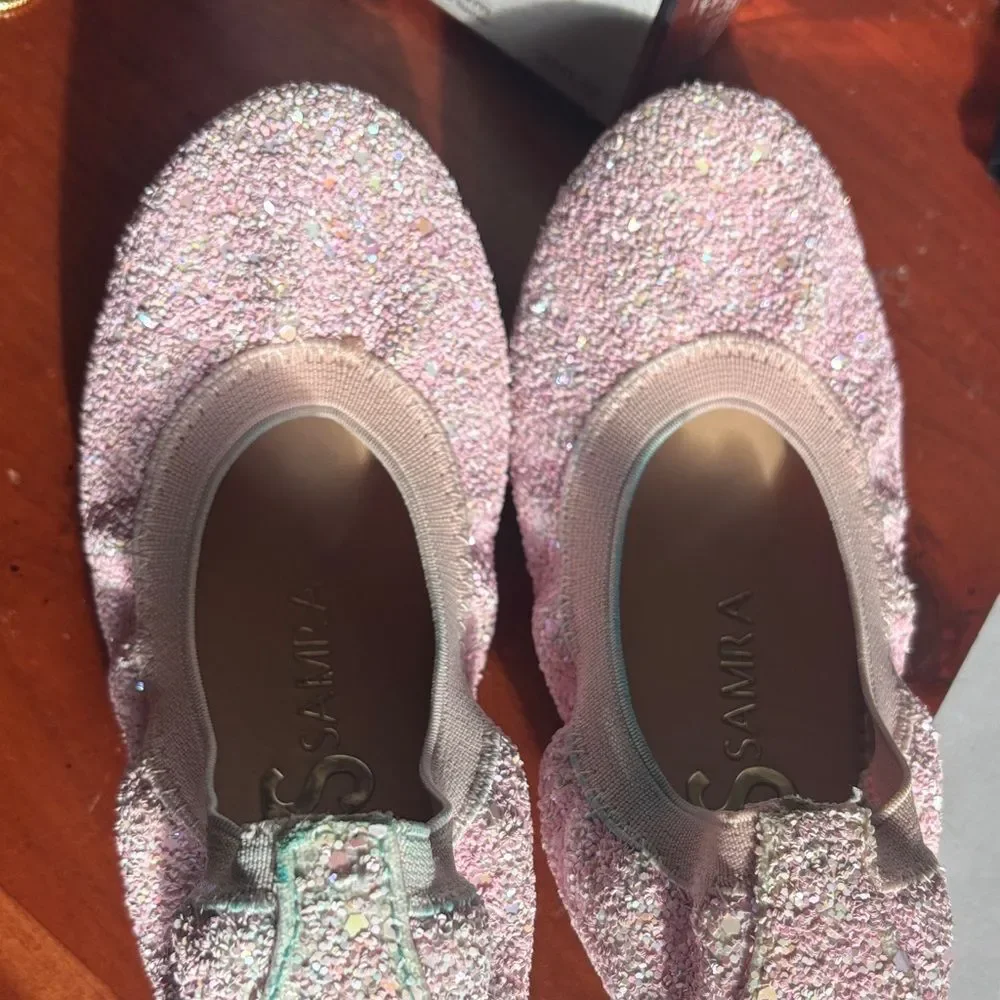 Yosi Samra Kids Pink Glitter Slip On Dress Shoes Size 11 See Blue Dye Marks